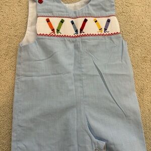 Blue Kids John John with Crayon Embroidery